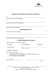Vollmacht zur Abholung von Rezepten, Überweisungen, Befunden